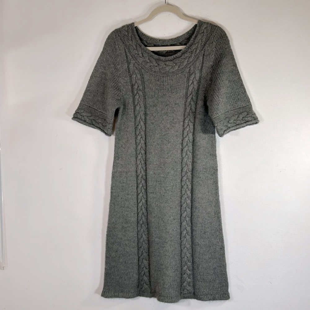 Whitewash Chunky Knit Alpaca Blend Women’s Size M Grey Midi Sweater Dress